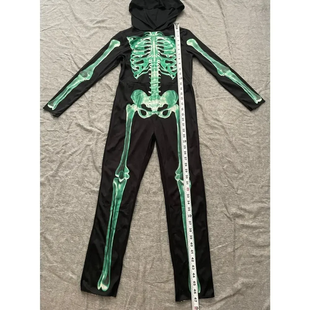 New Skeleton Kids Size M/8-10 Yrs Glow in the Dark Black Halloween Costume